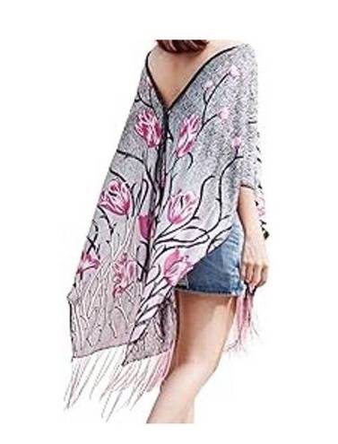 The Moon Pineapple 4 in 1 Shawl Scarf Womens One Size Bohemian Floral Pink Fringe