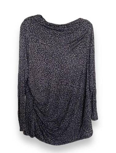Skinny Girl  Womens Top Size 2X Gray Black Leopard Print Boatneck Side Ruched NEW