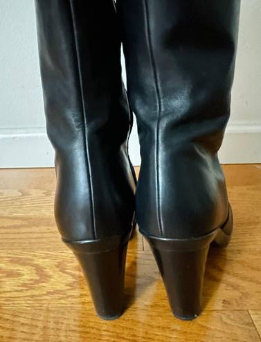 Ecco women's black leather side zip heels boots