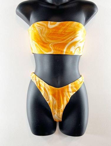 Naked Wardrobe  Bandeau High Cut Cheeky Bikini Swimsuit Creamsicle Orange Medium