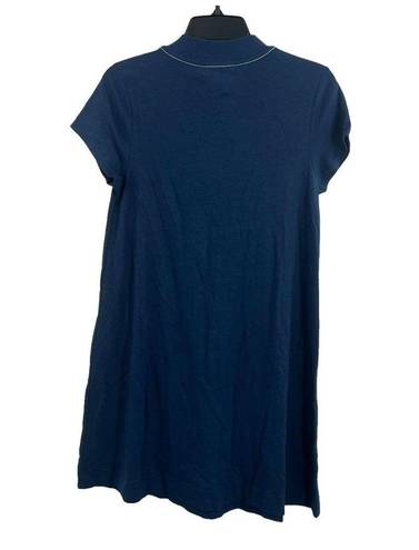 Everlane  The Weekend Mini Swing Dress in Blue Medium Cap Sleeve Mock Neck A-Line