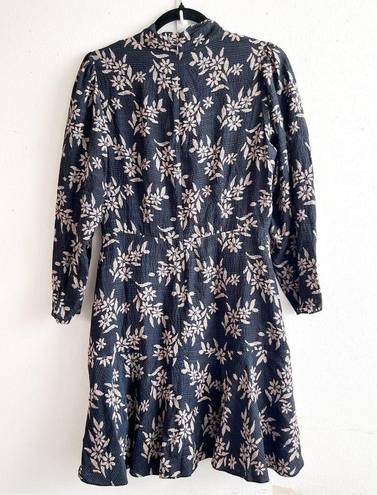 Rebecca Taylor  Dress 100% Silk Long Sleeves Tie Neck Navy & Pink Floral Sz 6 EUC