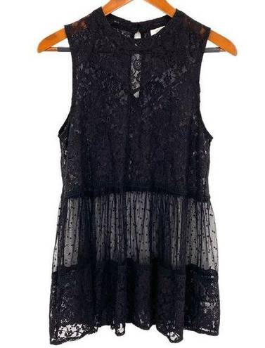 Umgee  Women’s Sheer Black Lace Tank Tunic Top Blouse