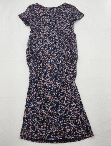 Isabel Maternity  Size Small Short Sleeve T-Shirt Blue Mini Floral Midi Dress