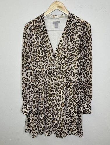 Divided  H&M Leopard Print Dress Women's Fit and Flare Tan Size 4 Long Sleeve Tan