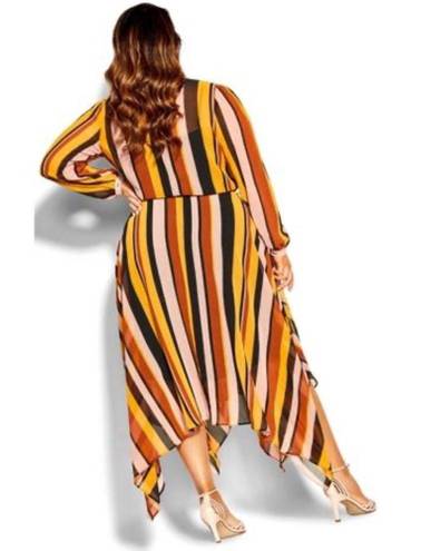 City Chic  Dress Gold Stripe Multicolored Maxi Sz 22W NWT V Neck Asymmetrical Hem