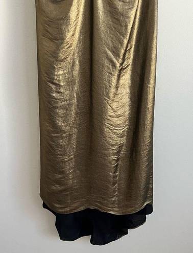 Halston Heritage  Women’s Gold Ruched High Neck Gown Size 2