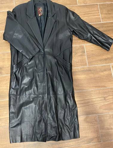 Vintage Black Leather Trench Coat Size M