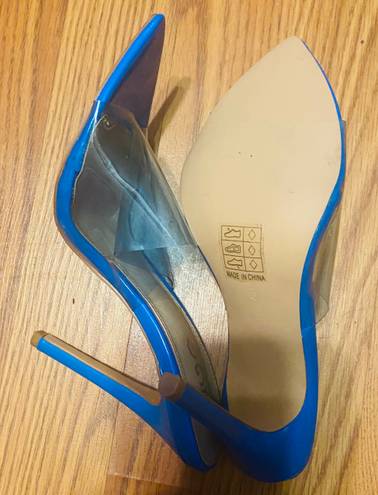 EGO New  open toe faux fur plain pin heels blue size 5