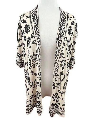 Habitat  Clothing Cream And Black Floral Lightweight Viscose Open Front Cardigan