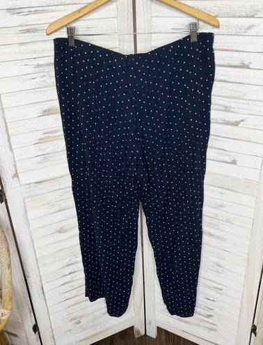 J.Jill  Women's Rayon Polka Dot Casual Pants Wide Leg Navy White Pockets Large