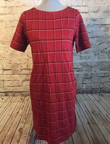 J.Jill  Red Plaid Sheath Dress Button Trim Pockets