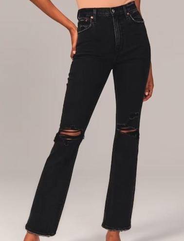 Abercrombie & Fitch Abercrombie SHORT Ultra High Rise Ankle Straight Jean Ripped Black Distressed