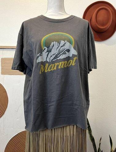 Marmot  Grey Soft Organic Cotton Oversized Raw Hem Short Sleeve Tee