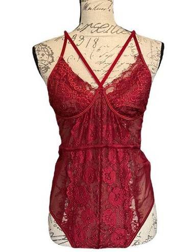 One Piece Red Lace Mesh  Teddy Size Large NWOT