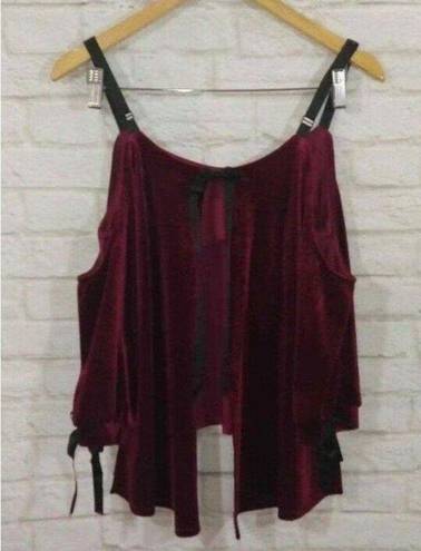 Romeo + Juliet Couture  Burgundy Velvet Cold Shoulder Open Back Tie Top Blouse