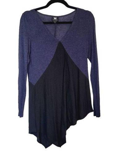 W By Worth  Womens Size Small Black & Blue Asymmetrical Long Sleeve Tunic