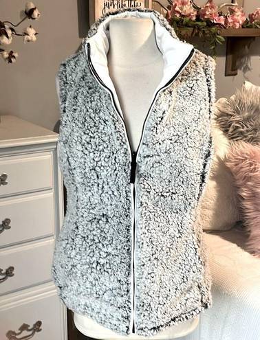 Free Country White Puffer Vest Reversible Charcoal Frosted Sherpa Zip Ski Jacket Womens Small