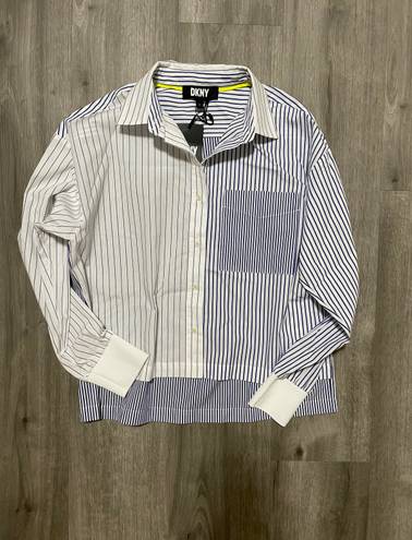 DKNY Bottom Down Blue And White Stripe Shirt 