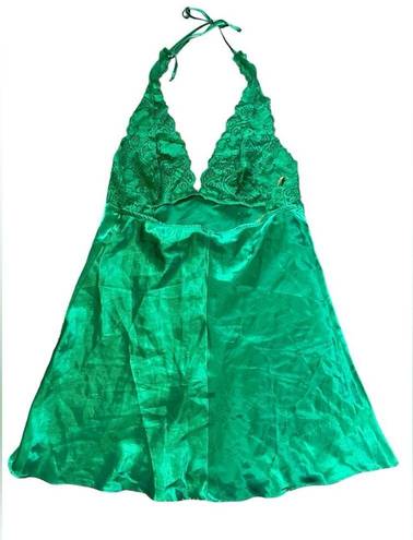 Frederick's of Hollywood Frederick’s of Hollywood Y2K Green Silky Satin Lace Coquette Halter Slip Dress