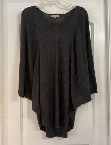 Joan Vass  Sweater Gray Oversized Draping Poncho Batwing High Low Size Small