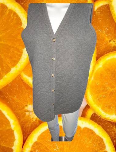 L.L.Bean  Quilted Gray Button Up Vest Cardigan Size Small