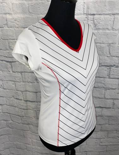 FILA 100 1911-2011 dri fit athletic top white w/black stripes and red trim sz S