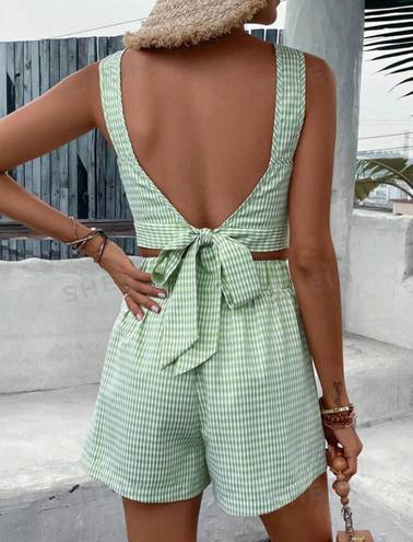 2 Piece Gingham Backless Set Green