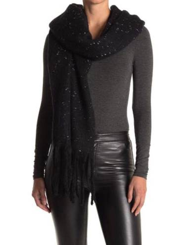 BP  Nordstrom Speckled Fringe Trim Muffler Black Chunky Oversized Winter Scarf