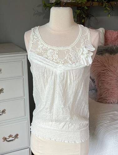 Edge Romantic Lace Sheer Top Tank Off White Cream Shirt Womens Small