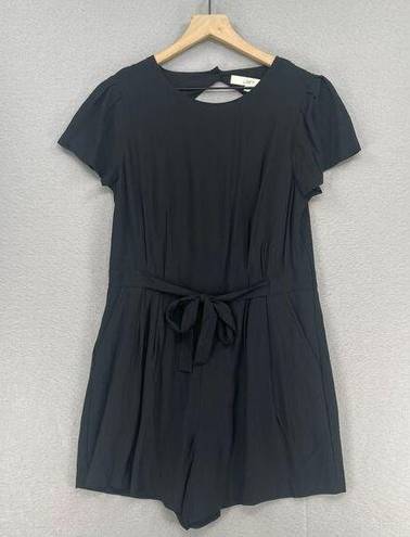 The Loft  Romper Womens 6 Black Tie Front Short Sleeve Back Cutout Pockets Summer