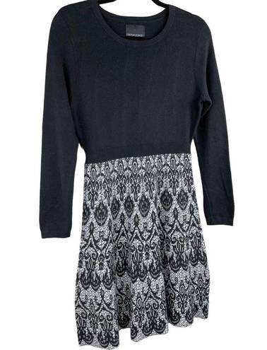 Cynthia Rowley  Black Lace Print Long Sleeve Sweater Dress Size Medium