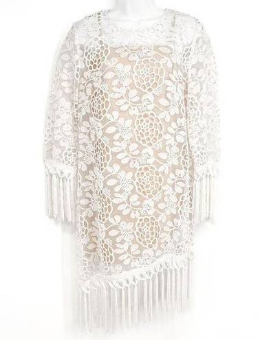 Bronx and Banco  Rhinestone Studded Floral Lace Fringe Tassel Asymmetrical Dress