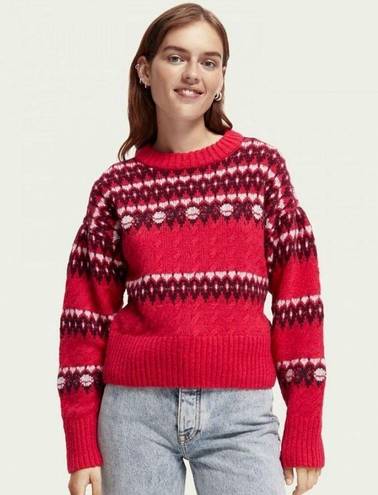 Scotch & Soda  Fair Isle Nordic Knitted Cable Pullover M Red Sweater Wool Alpaca