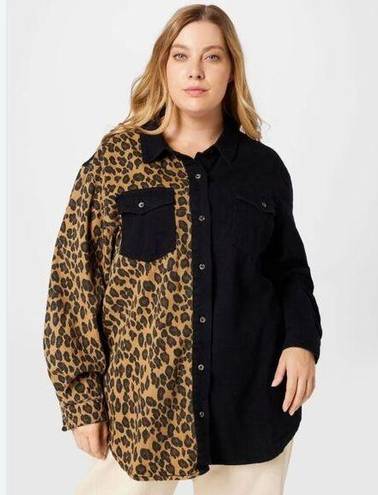 Missguided  Womens Plus Size Leopard Oversized Denim Shirt Black Size 16 NWT