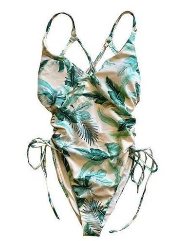 LA Hearts L. A. Hearts by PacSun Tropical Palm Print High Cut Corset One Piece Swimsuit M