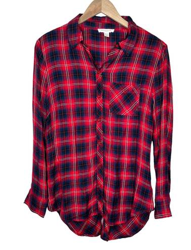 BeachLunchLounge red plaid flannel t-shirt dress size XS