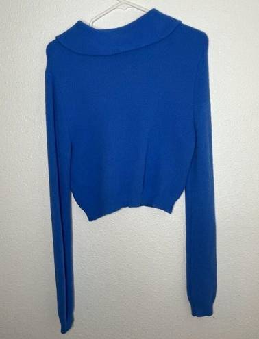 ZARA  Fuzzy Sweater Size Medium Colbalt Blue Long Sleeve Cropped Henley