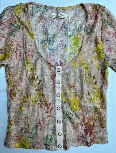 We The Free Angelina Crop Top Sheer Floral Button Front size Medium