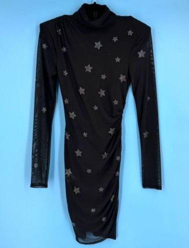 Cinq à Sept  Women's Marlene Rhinestone Star Shirred Mesh Mini Dress Black Size 4