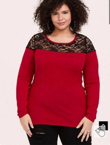 Torrid  Pullover Lace Yolk Sweater Red Black Size 0 / Large