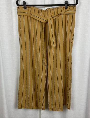 J.Jill  Dark Yellow Stripe Emelie Linen Stretch Wide Leg Cropped Pants Sz.L