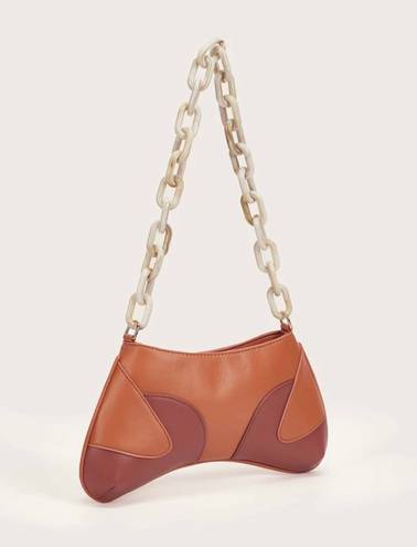 SheIn NWT Two Tone Vegan Leather Baguette Bag W Awesom Chain Handle