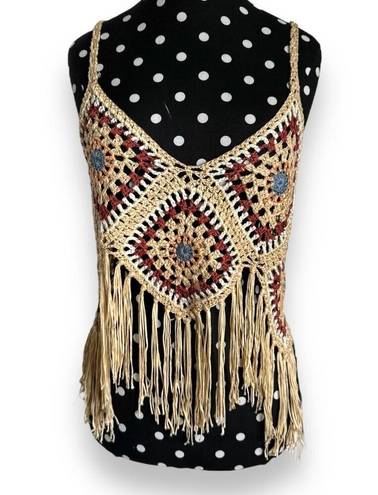 West of Melrose  Womens Tank Top Sz S Crochet Fringe Western Boho Hippie NEW