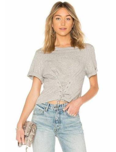 Joie  Lizeth Lace Up Corset Front Short Sleeve Top in Heather Grey 100% Cotton, M