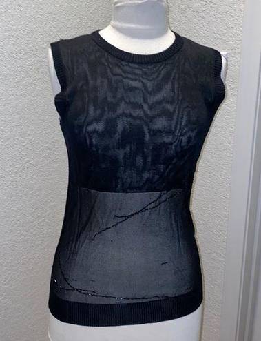 DKNY  Black Sheer Women’s Beaded Tank Top Sz LG Stretch Rayon Sleeveless