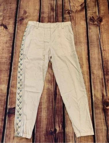 Rebecca Taylor  Beige Khaki Embroidered size 6 Joggers