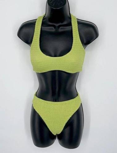 Naked Wardrobe  Swim Lime Green Smocked 2 Pc Bikini NEW Sz XS Style NW-W0538