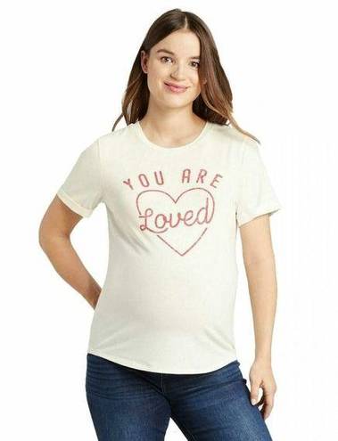 Isabel Maternity NWT  Short Sleeve "You are Loved" Graphic Tee Cream & Red large