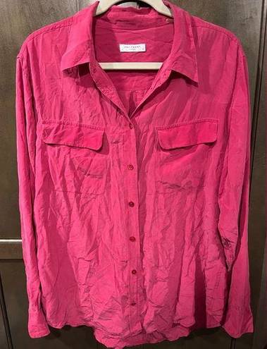 Equipment Silk Button Down Blouse/ Top, sz L RASPBERRY RED lived-in classic cut